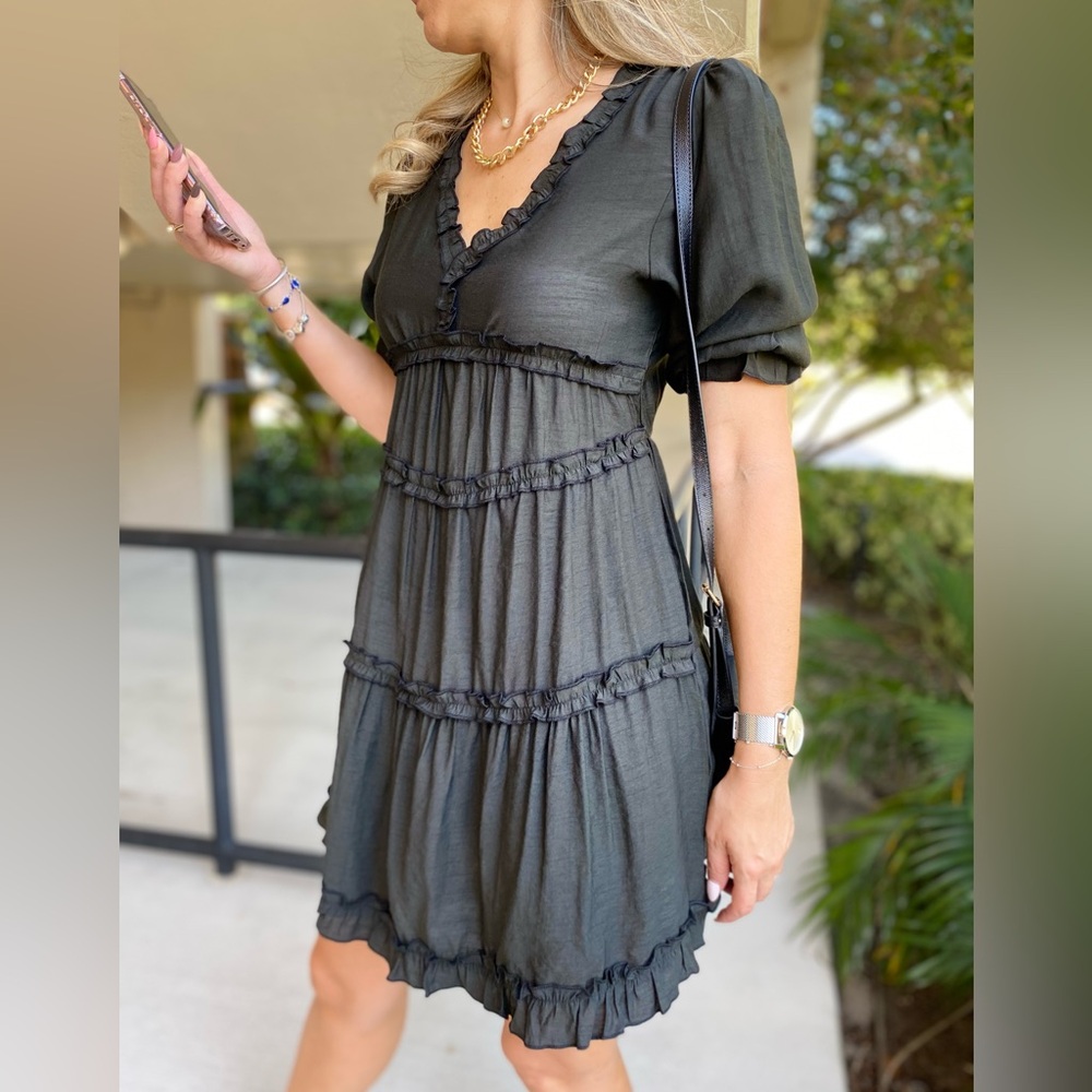🖤 Black Ruffle Tiered Dress – NWT